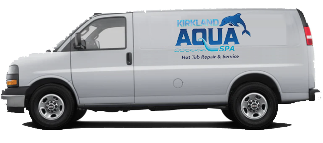 A van with the words Kirkland Aqua Spas written on it.